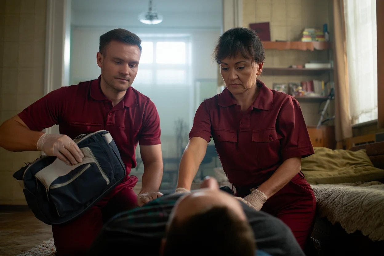 Фельдшеры помогают мужчине